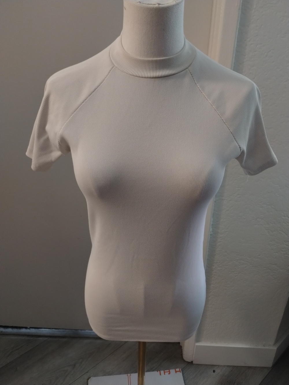 Men's Short Sleeve Ribbed Mock Neck Top - Cream